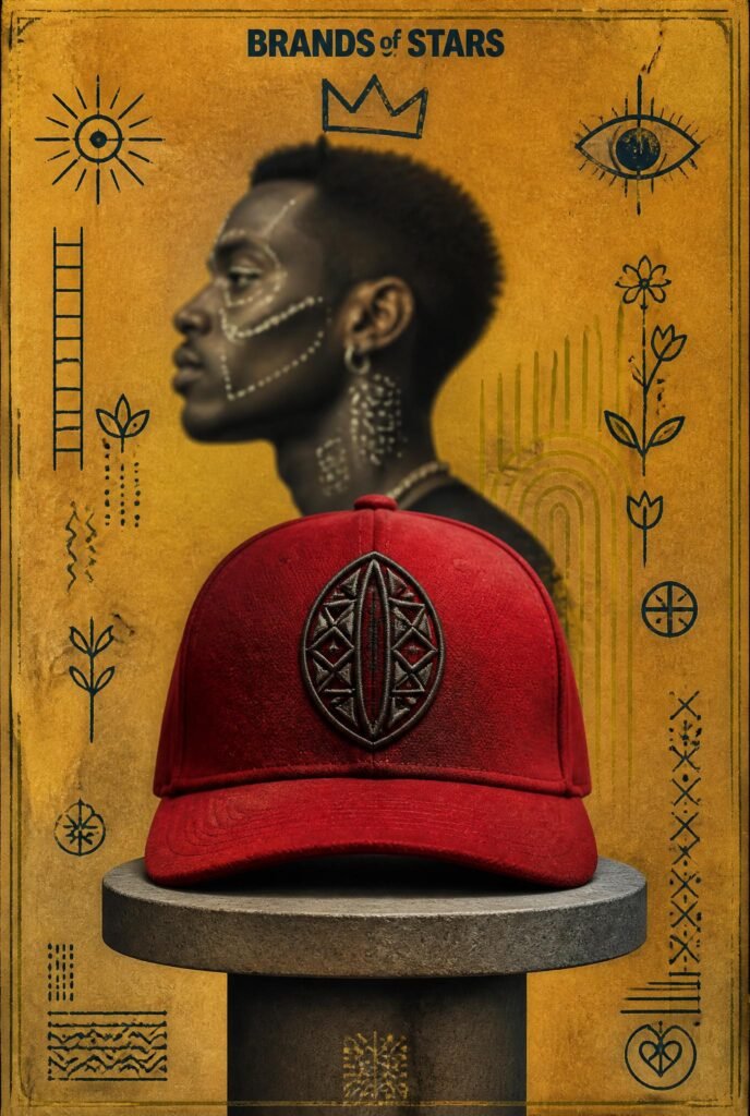 gpt image 2 afro futurist geometric patch cap studio hero shot a red wool blend cap centered 0